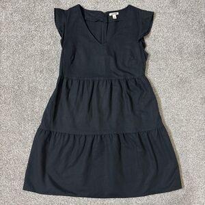 Goodthreads Dress Womens Small Black Linen Blend Tiered V Neck Sundress Pockets